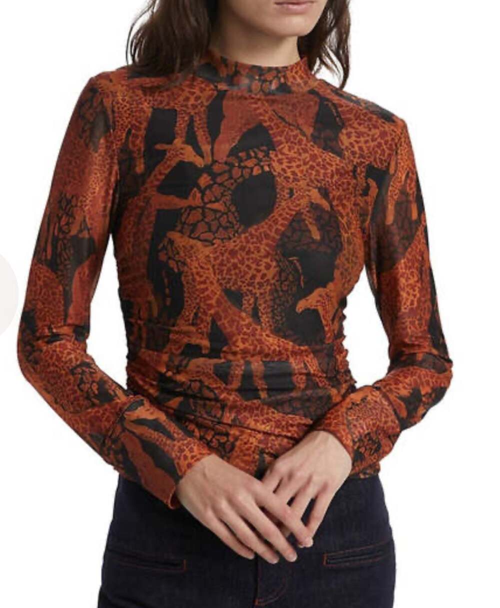 FARM Rio Orange and Black Giraffe-Print Long Sleeve Top